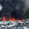 RJ: Helicópteros caíram em pátio e causaram incêndio de 20 carros elétricos