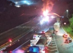 carreta-pega-fogo-e-bloqueia-parte-da-rodovia-dos-imigrantes,-em-sp